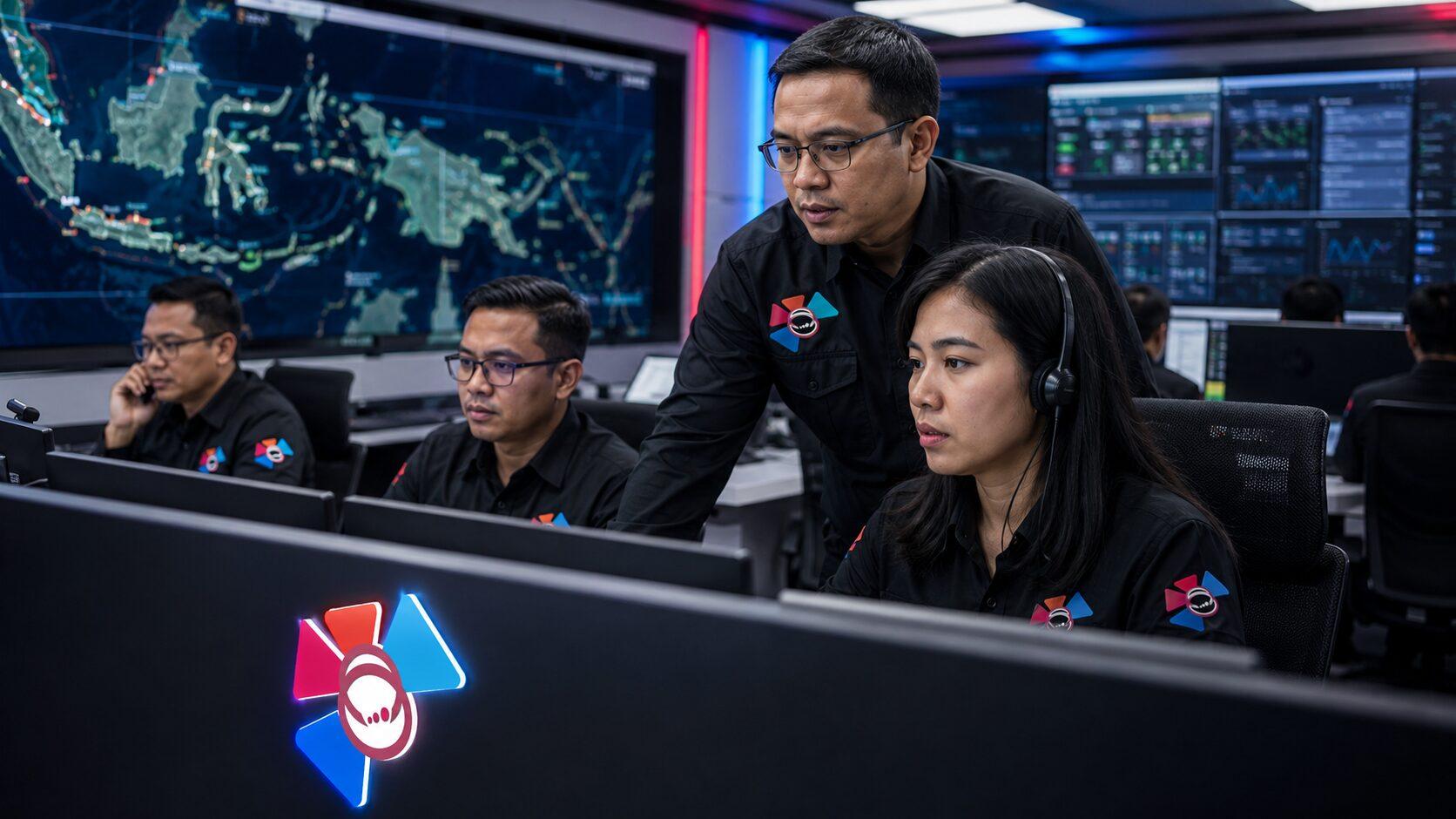 Tim operasional SKB memantau dashboard di ruang kontrol.