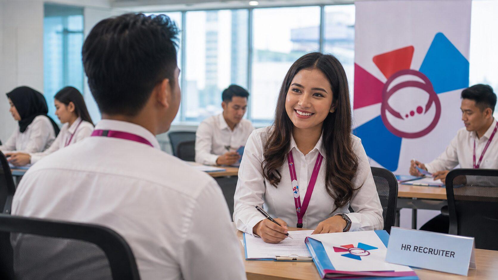 HR recruiter SKB melakukan wawancara kandidat di ruang rekrutmen.
